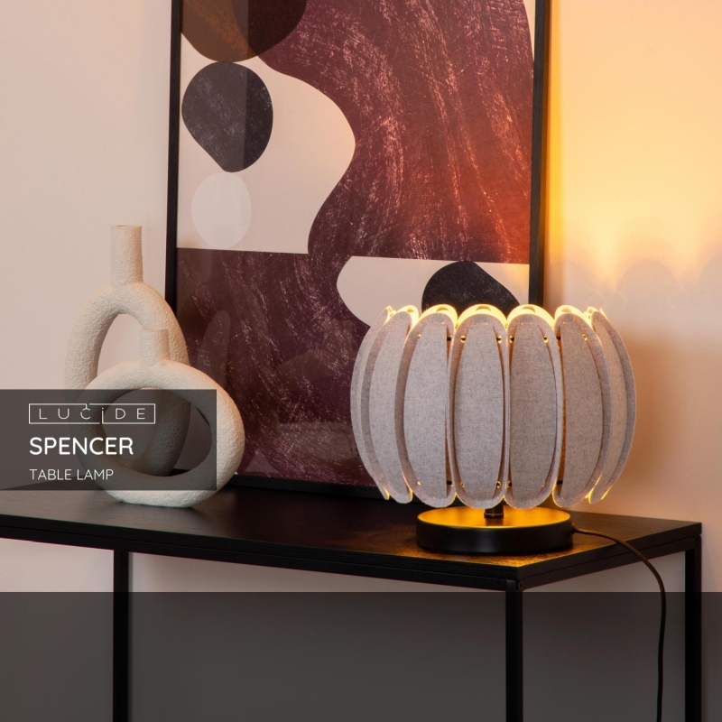 Lucide SPENCER - Stolná lampa - Ø 30 cm - 1xE27 - šedá